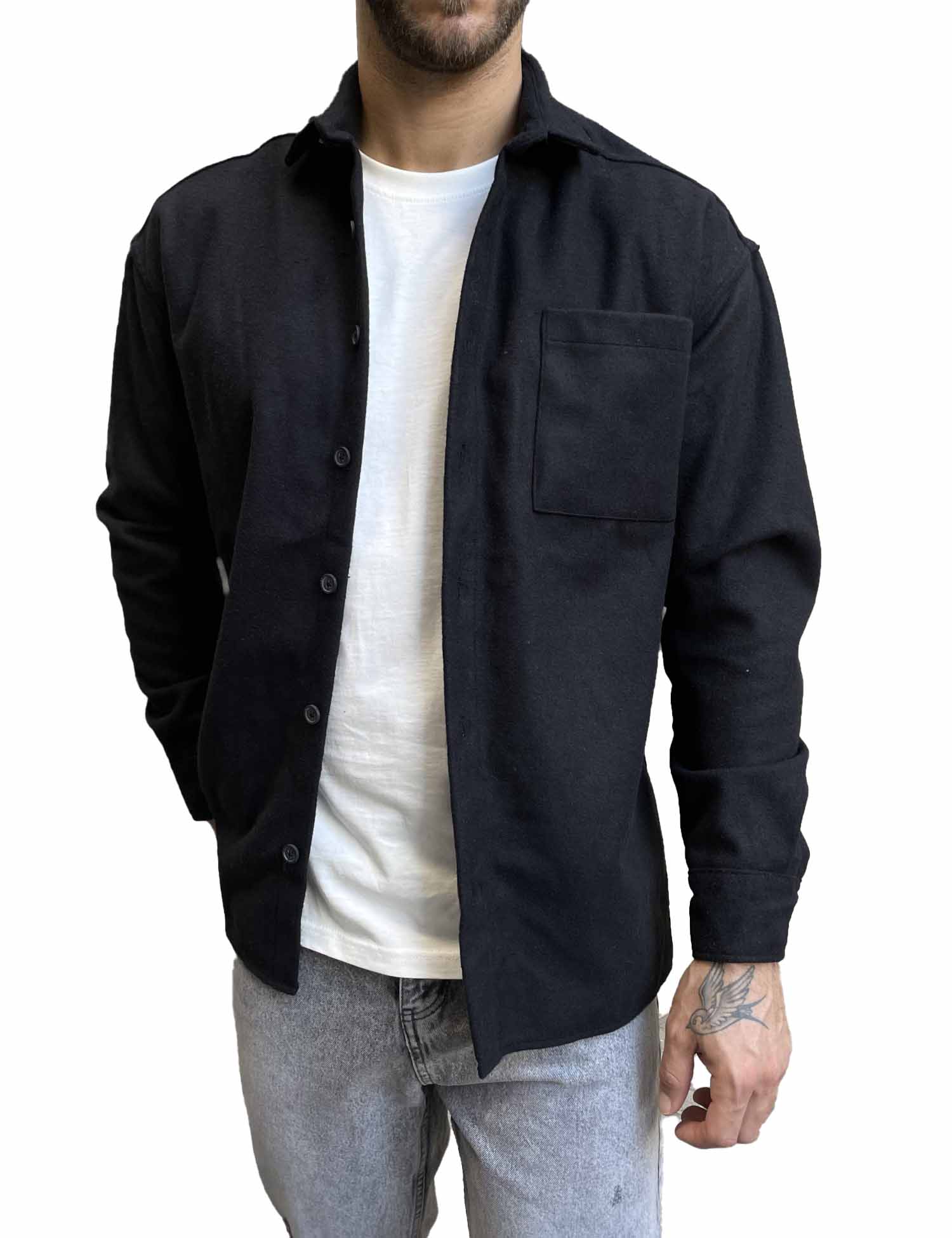 Ανδρικό μαύρο Overshirt με γιακά RMZ328M φωτογραφία